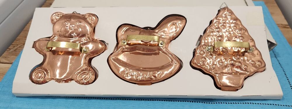 Himark 5” Holiday Copper Cookie Cutters W/handles Set Of 3 Orginial Box